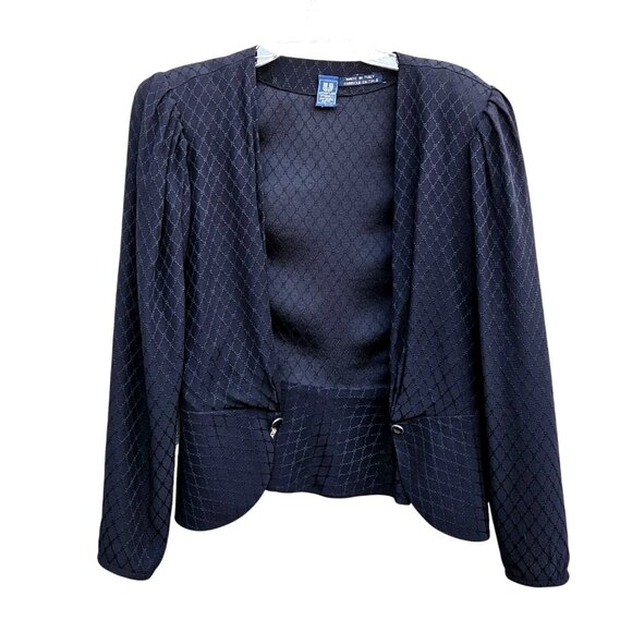 Emanuel Ungaro Parallele Paris Jackets & Blazers - 1980s Emanuel Ungaro Parelle Paris Black Silk Jacquard Peplum Jacket w/ Big Shou